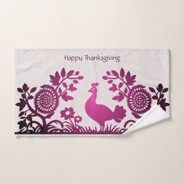 Magenta Thanksgiving Turkey Floral Hand Towel (Hand Towel)