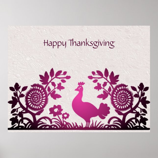Magenta Thanksgiving Turkey Floral Poster (Front)