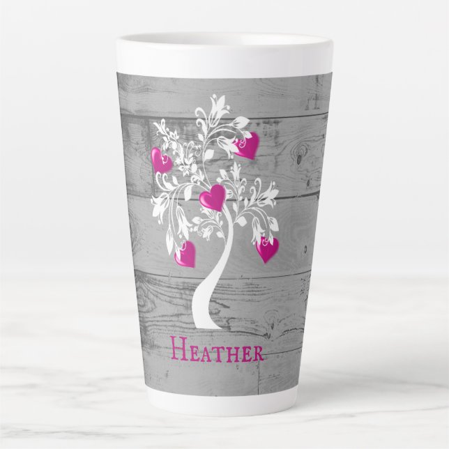 Magenta Tree of Hearts Personalised Latte Mug (Front)