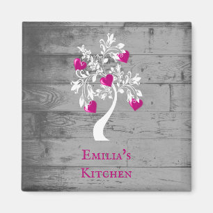 Magenta Tree of Hearts Personalised Magnet