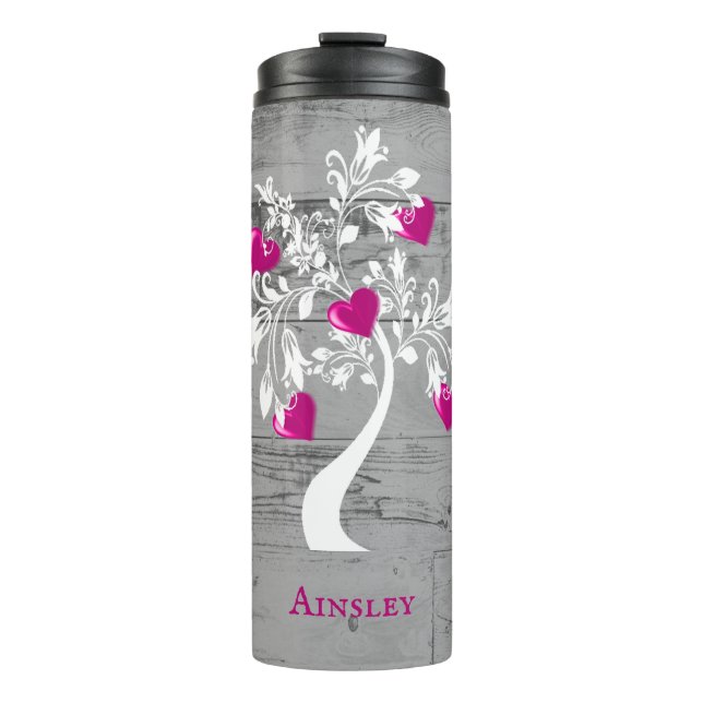 Magenta Tree of Hearts Personalised Thermal Tumbler (Front)