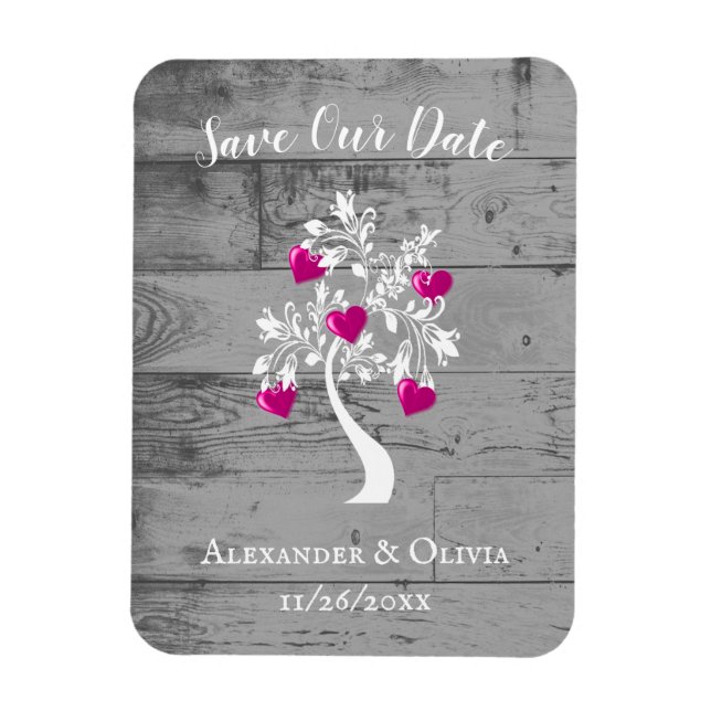 Magenta Tree of Hearts Save The Date Magnet (Vertical)