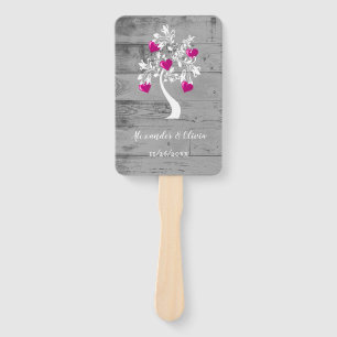 Magenta Tree of Hearts Wedding Favour Hand Fan
