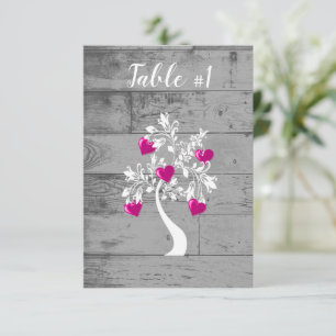 Magenta Tree of Hearts Wedding Table Card