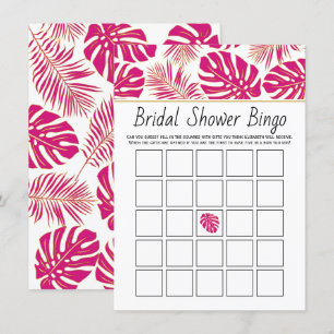 Magenta tropical leaves bridal bingo game card