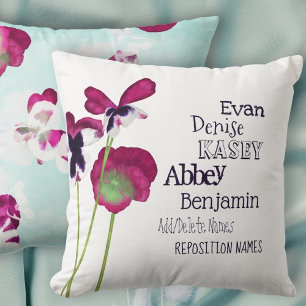 Magenta, Turquoise Pansies Grandchildren Pillow