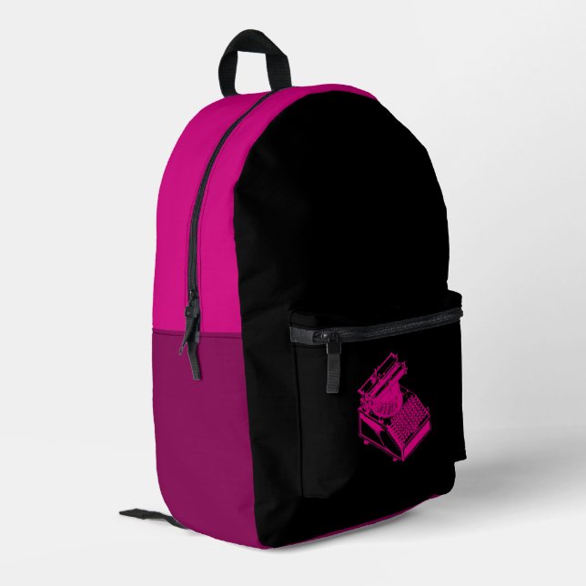Magenta Type Writing Machine Magenta Printed Backpack (Back Corner Left)