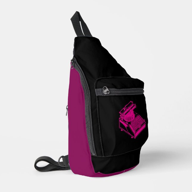 Magenta Type Writing Machine Magenta Sling Bag (Left Corner)