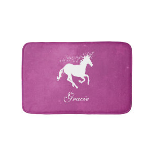 Magenta Unicorn Personalised Bath Mat