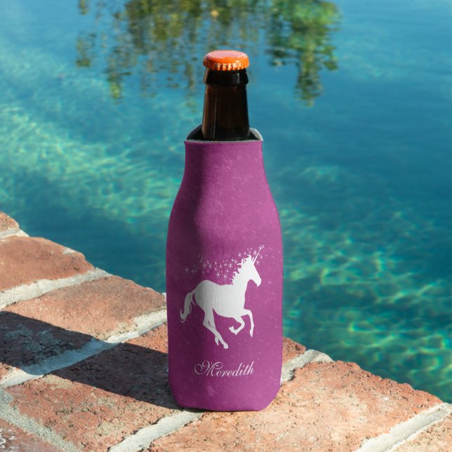 Magenta Unicorn Personalised Bottle Cooler (In Situ Pool)