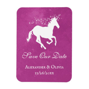 Magenta Unicorn Save The Date Magnet