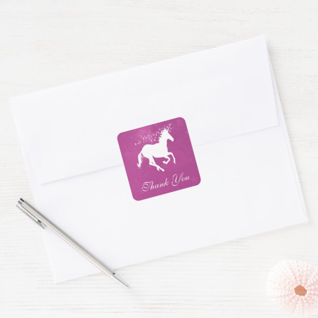 Magenta Unicorn Thank You Stickers (Envelope)