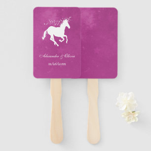 Magenta Unicorn Wedding Favour Hand Fan