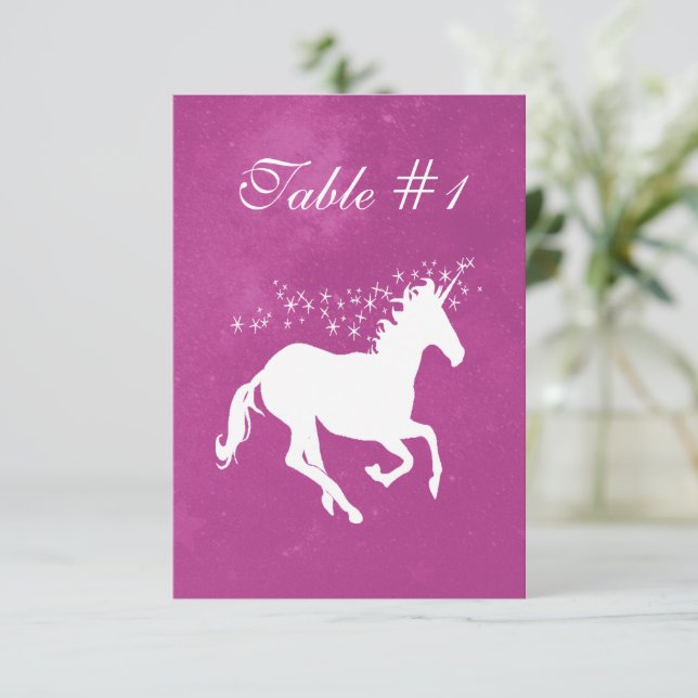 Magenta Unicorn Wedding Reception Table Card (Standing Front)
