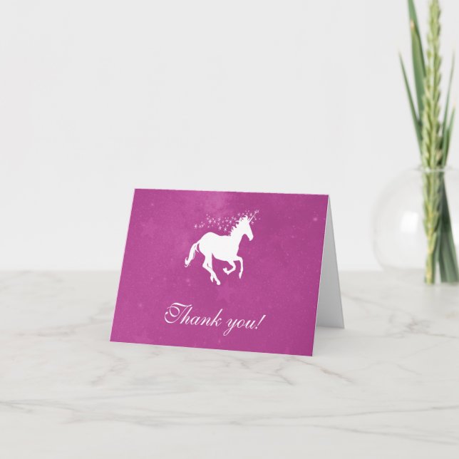 Magenta Unicorn Wedding Thank You Cards (Front)