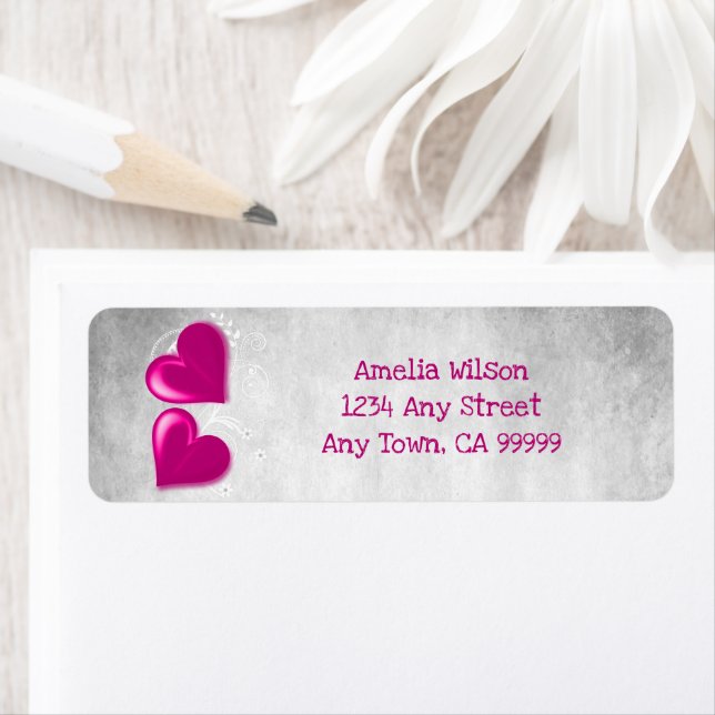 Magenta Valentine Hearts Return Address Label (Insitu)