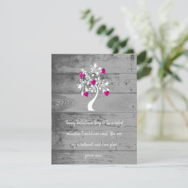 Magenta Valentine Hearts Tree Flat Note Card (Standing Front)