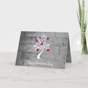 Magenta Valentine Hearts Tree Greeting Card