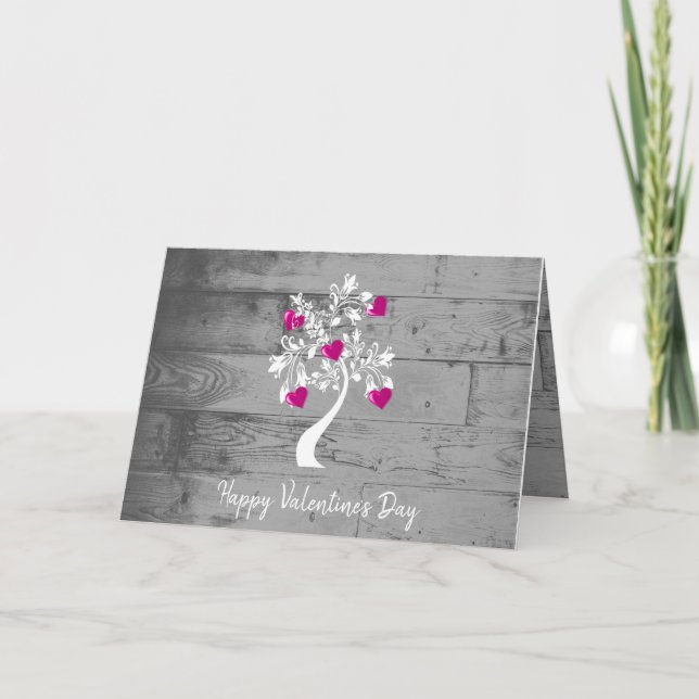 Magenta Valentine Hearts Tree Greeting Card (Front)