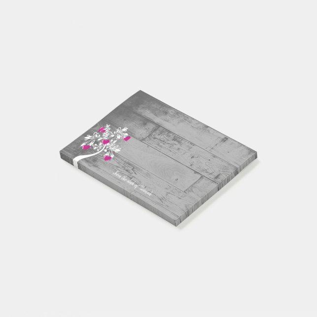 Magenta Valentine Hearts Tree Personalised Notes (Angled)