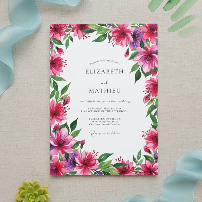 Magenta Vibrant Floral Wedding Invitation (Creator Uploaded)