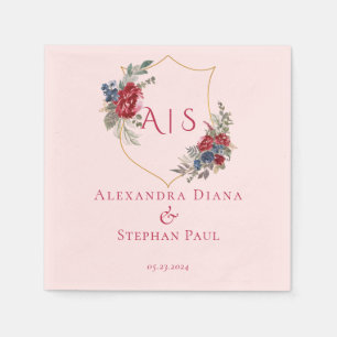 Magenta Vintage Botanical Floral Crest Monogram Napkin