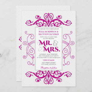 Magenta Vintage Swirls Mr. and Mrs. Wedding Invitation