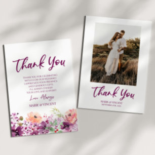 Magenta Violet Purple Floral Flowers Custom Photo Thank You Card