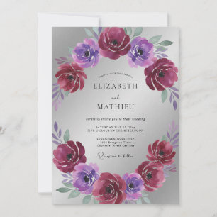 Magenta Violet Ranunculus Eucalyptus Wedding Invitation