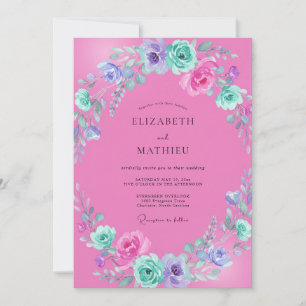 Magenta Violet Ranunculus Muted Eucalyptus Wedding Invitation