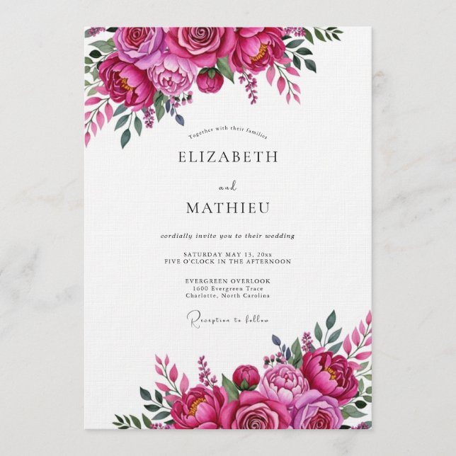 Magenta Vivid Bloom Wedding Invitation (Front)