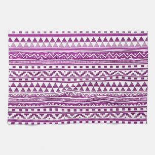 Magenta Watercolor Abstract Aztec Tribal Pattern Tea Towel