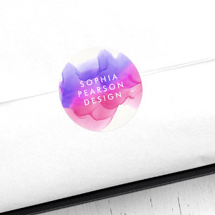 Magenta Watercolor Blot Classic Round Sticker