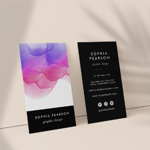 Magenta Watercolor Blot   Vertical Social Media Business Card