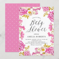 Magenta Watercolor Hydrangeas Floral Baby Shower