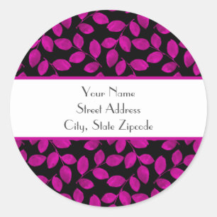 Magenta Watercolor Leaves Pattern Classic Round Sticker