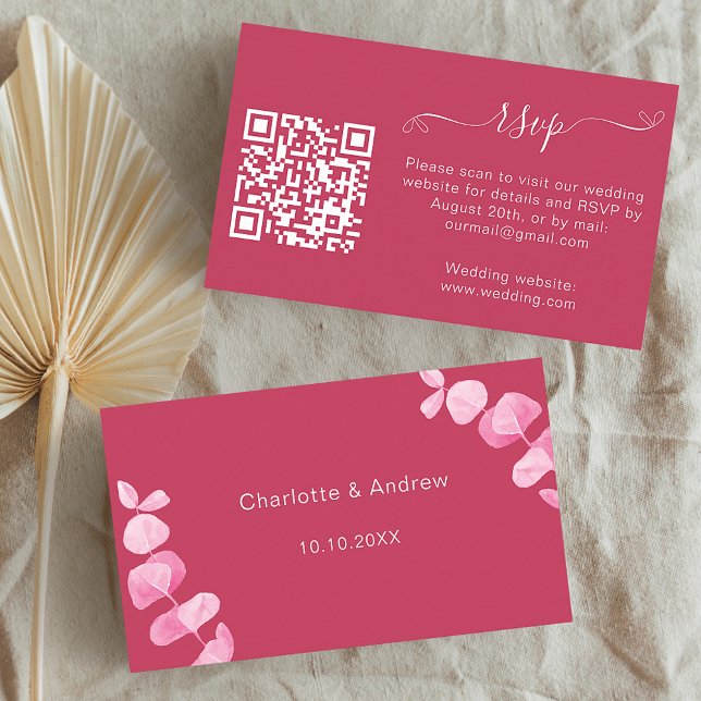 Magenta wedding response website QR code RSVP Enclosure Card (Creator Uploaded)