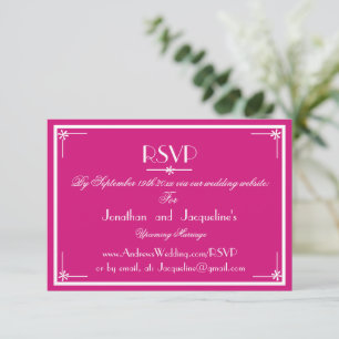 Magenta Wedding Simple White Script Names WS RSVP Card