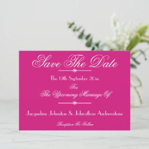 Magenta Wedding White Script Details Save The Date Announcement
