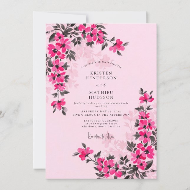 Magenta Whimsical Spring Wedding Invitation (Front)