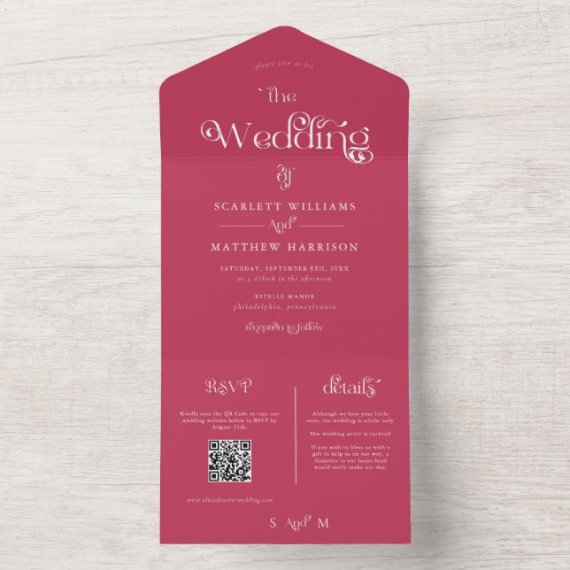 Magenta Whimsical Wedding  All In One Invitation (Inside)