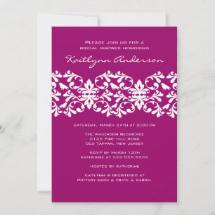 Magenta & White Damask Bridal Shower Invitation