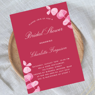 Magenta white eucalyptus bridal shower invitation