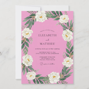 Magenta White Peony Wedding Invitation
