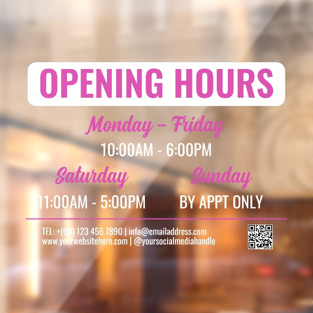Magenta White Retro Script QR Code Opening Hours (Sheet 2)