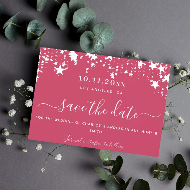 Magenta white stars wedding save the date (Creator Uploaded)
