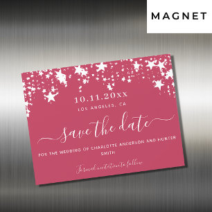 Magenta white stars wedding save the date card