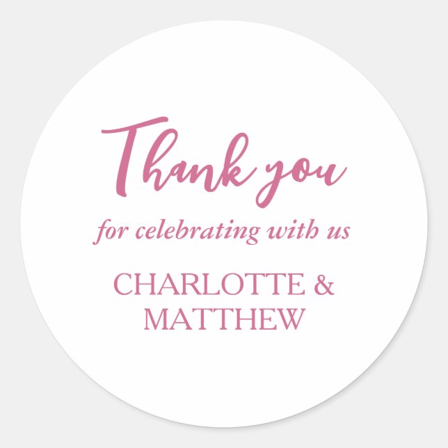 Magenta & White Wedding Classic Round Sticker (Front)