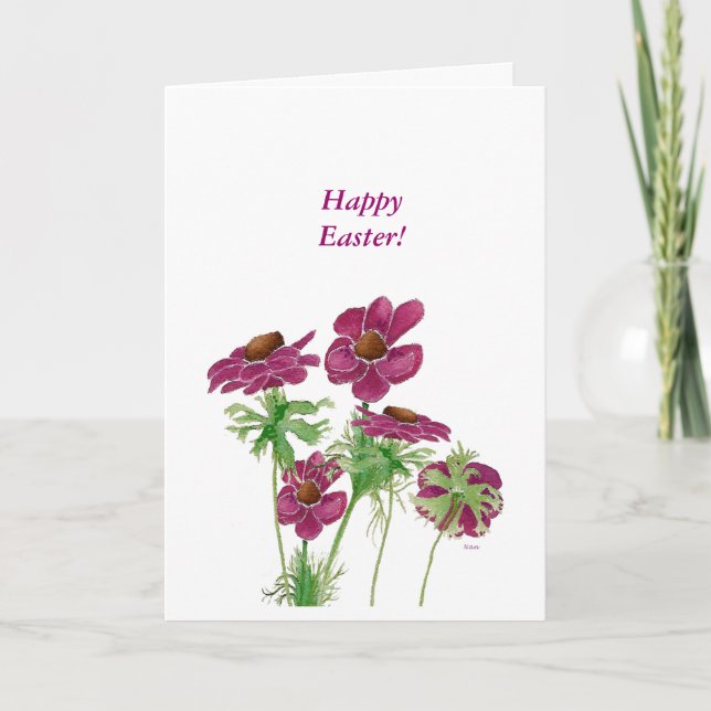 Magenta Wind Flowers Easter Card (Front)