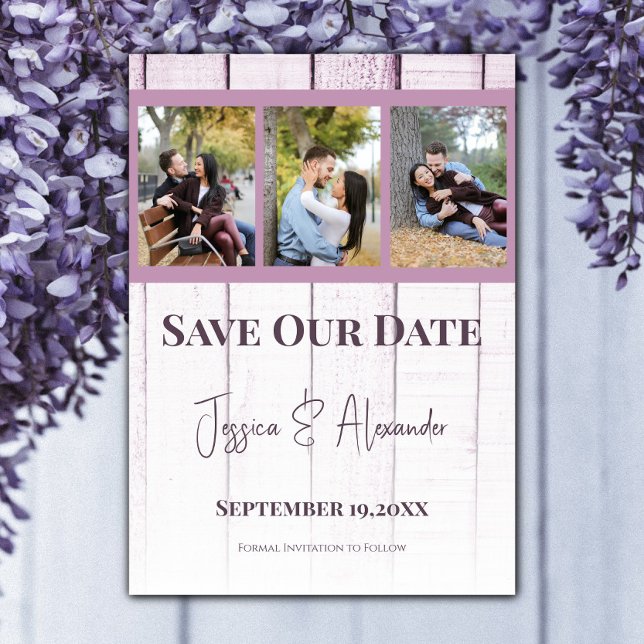 Magenta Wooden Photo Collage Save The Date (Magenta Wooden Photo Collage Save the Date)